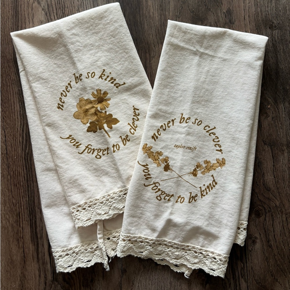 Official Taylor Swift tea towels with Marjorie lyrics.